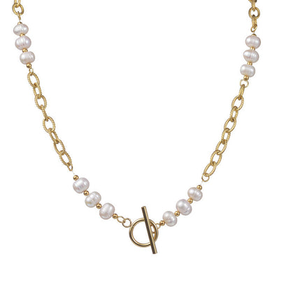 Women's Vintage 14K Gold OT Buckle Pearl Necklace